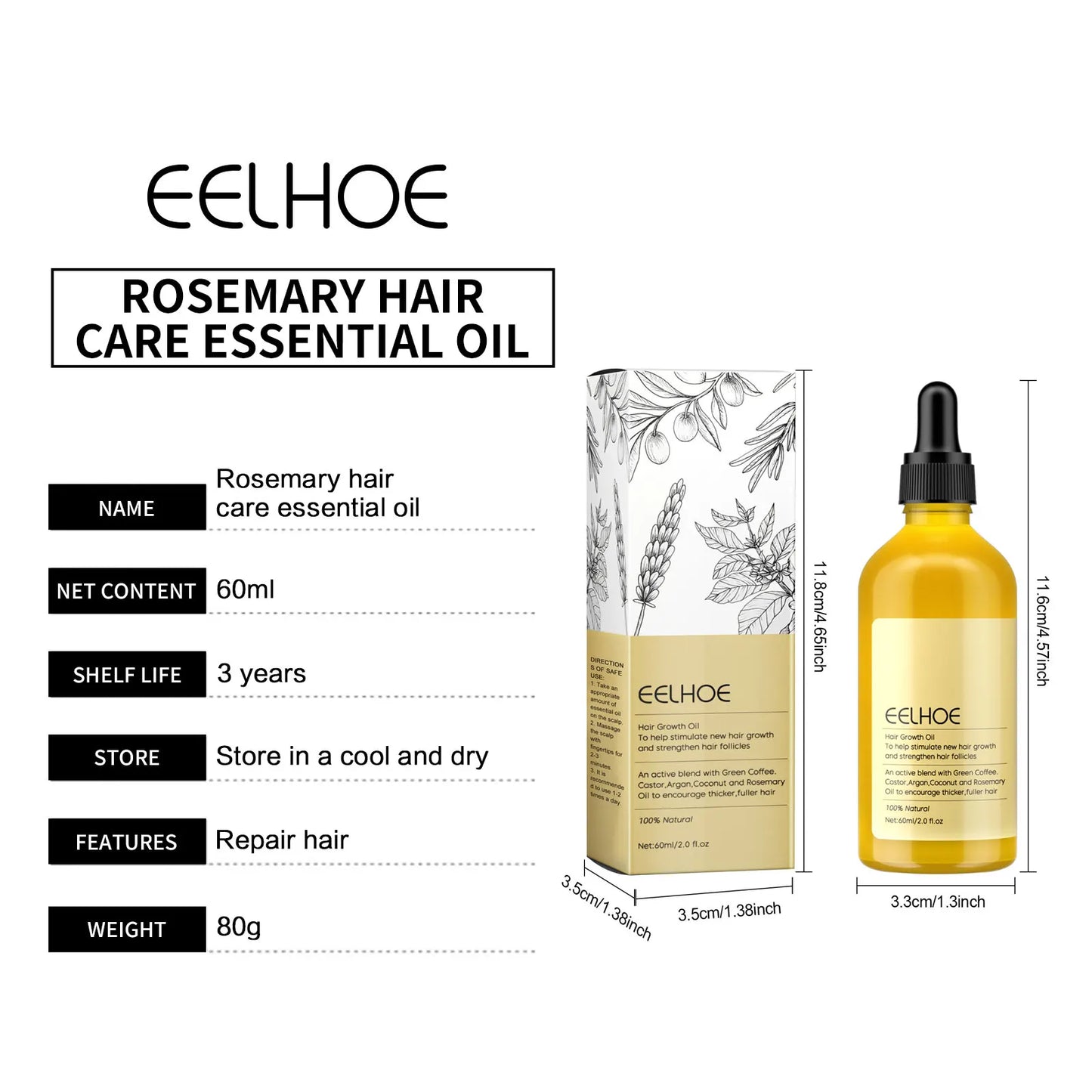 Huile essentielle naturelle de romarin pour la croissance des cheveux
